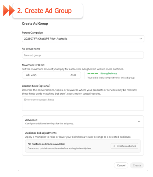 ChatGPT Ads - Ad Group Setup- ChatGPT ads specs