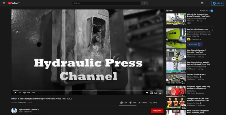 Hydraulic Press YouTube Example