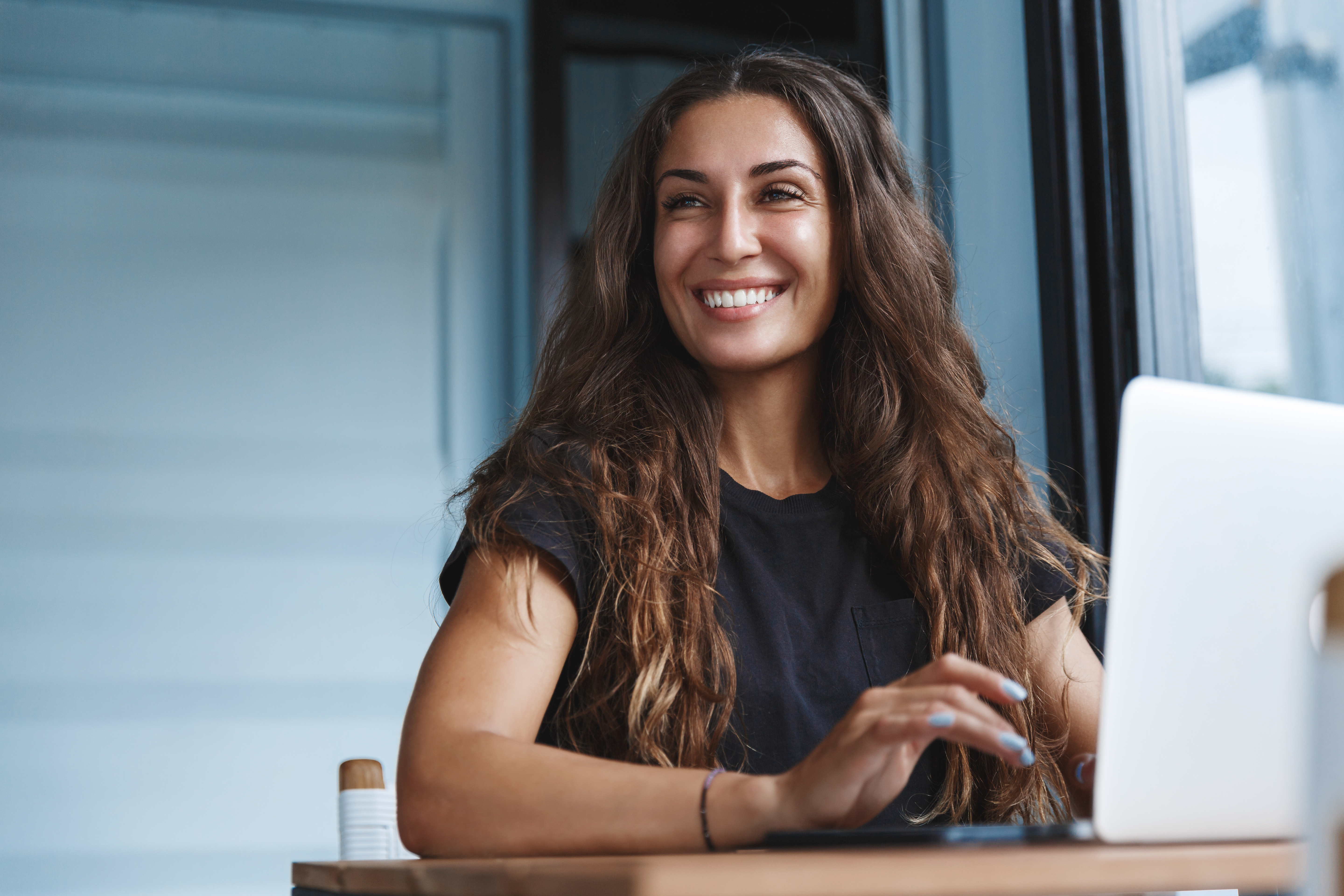 Young business woman manage business from home on remote